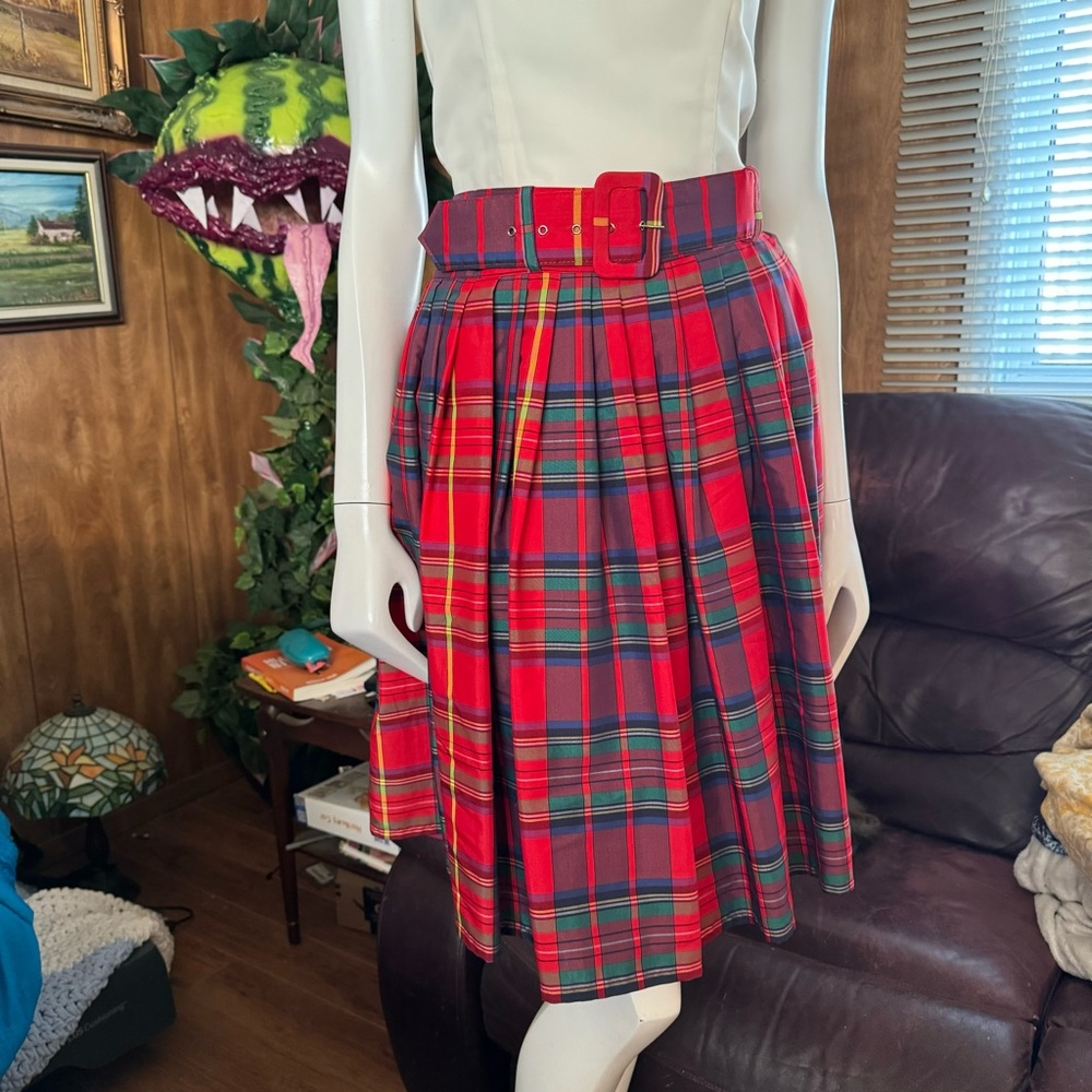 Vintage Plaid Pleated Skirt